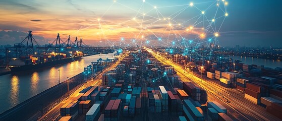 Poster - Business logistics technology interface, global partner connections with a futuristic digital network, hightech global business concept
