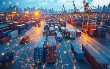 Poster - Global business logistics concept, advanced technology interface, seamless connections between partners worldwide, modern and futuristic design