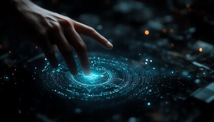 Aufkleber - Man s hand interacting with verification mark, check symbol, digital documents, hologram interface with a technology background and copy space