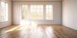 © Graphic Warrior - Empty sun light room with big window and wooden floor. Architecture indoor decorative mock up scene