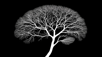 White tree silhouette on black background.