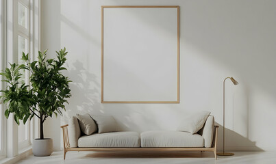 Wall Mural - Breakfast still life. Cup of coffee, books and empty picture frame mockup on wooden desk, table