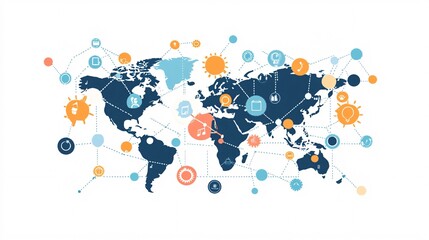 Aufkleber - World map showing connections between countries and continents