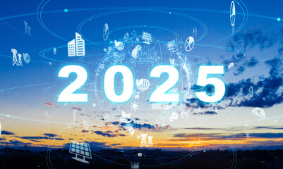 Aufkleber - Natural landscape and environmental technology concept. 2025 New Year concept. New year's card 2025.
