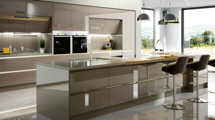 Wall Mural - Modern Stylish Kitchen Interior with Elegant Design and Bright Light