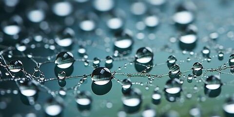 Spider dew web connection trap in morning raining drops decorative background view