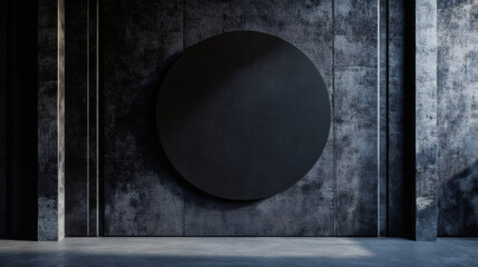 Aufkleber - Minimalist and modern backdrop: large circular display on dark concrete wall in empty room with columns