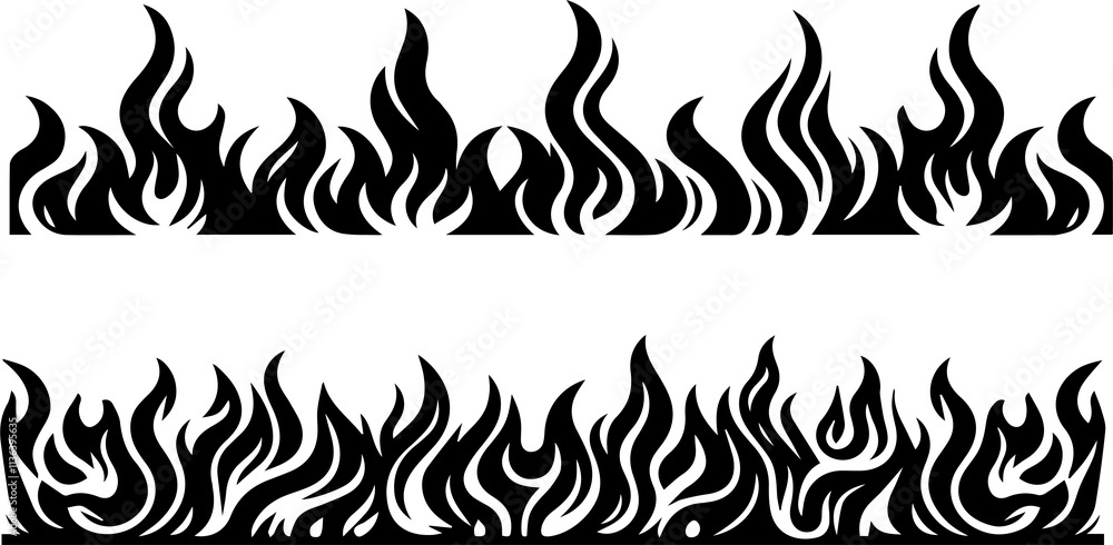 Flame fire border frame silhouette template set vector illustration ...