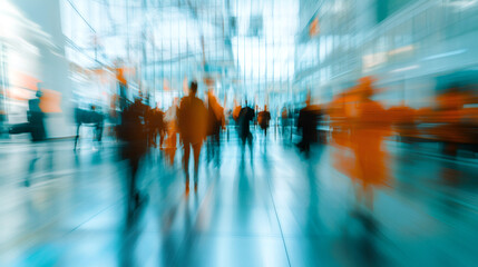 Fototapete - Capturing the dynamic movement of business professionals in a contemporary office or busy airport, exuding urban vitality and momentum