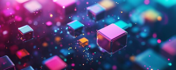Poster - Colorful cubes floating in abstract digital space