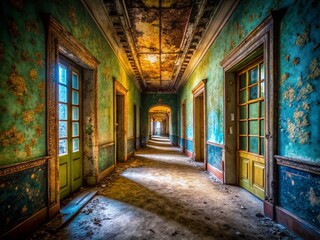  Abandoned Hotel Corridor, Urban Exploration Photography, Decaying Interior, Dark Hotel Hallway, Mysterious Building, Creepy Hotel, Spooky Corridor, Urban Decay, Forgotten Place, Eerie Atmosphere