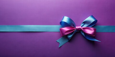 Wall Mural - Elegant purple background with a vibrant blue and pink satin ribbon bow