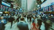 © Junior - A crowded stock exchange floor, with traders shouting buy and sell orders, while large digital screens update stock prices in real-time. The energy is intense and fast-paced, with people in