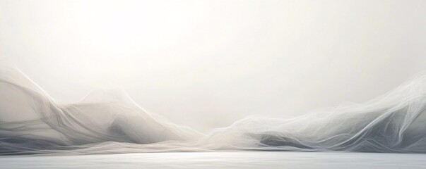 Aufkleber - White transparent wavy fabric creating abstract landscape on studio floor