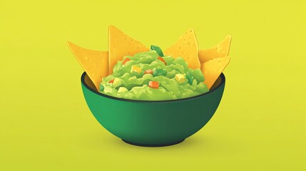 Sticker - Bright Green Bowl with Guacamole and Tortilla Chips, Delicious Food Illustration, Vibrant Mexican Cuisine Art