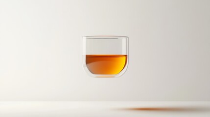 Wall Mural - Creative 3D rendering of a modern Thai tea logo concept as a floating glass teacup in a white void