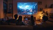 © suryono - Friends enjoy fantasy movie projection at home.