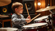© Alex_Kalin - Young drummer showcasing skill and passion during practice session in a cozy music studio