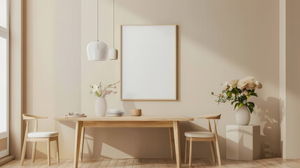 Wall Mural - Sunlit Serenity: Minimalist Dining Room Mockup 