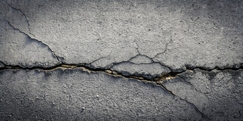 Wall Mural - A large crack runs through a textured, gray surface, showing signs of age and weathering