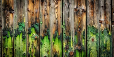 Wall Mural - Textured Wooden Planks with Green and Brown Patina, Ideal for Rustic Backgrounds