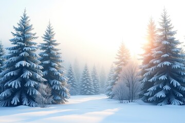 Wall Mural - serene winter sunrise in a snow-covered pine forest