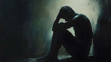 Poster - A figure sitting in a dark room, clutching their shoulder, illuminated by faint light