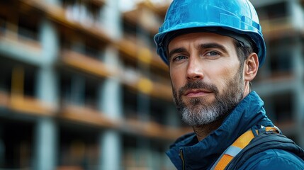 Wall Mural - construction worker in safety gear at building site