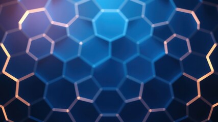 Wall Mural - abstract hexagon pattern a digital background of interlocking geometric shapes in blue and orange hu
