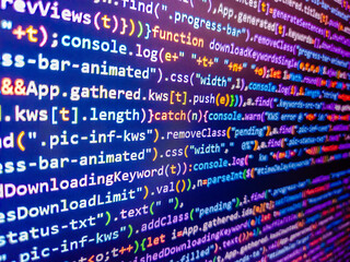 computer code background. virus in program code. white lines of code over purple background. color c