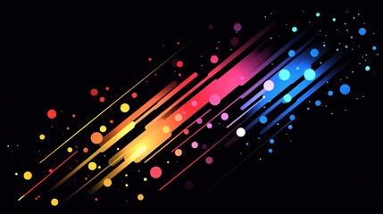 Wall Mural - Colorful abstract lines and dots on a black background.