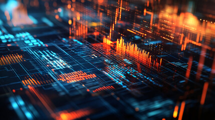 Fototapete - Cutting-edge circuit board processing complex data streams to create a mesmerizing visualization of technological progress