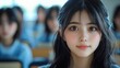 © artbot - Young woman in classroom background focused and serene