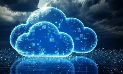 A digital cloud symbolizing data storage and connectivity in a high-tech environment.