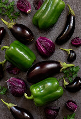 Wall Mural - Fruit and vegetable rainbow on dark background