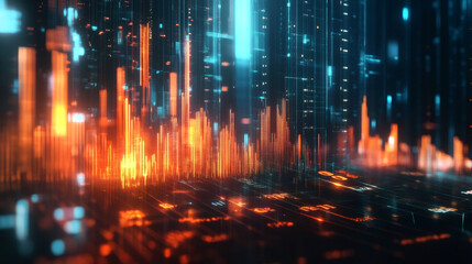 Aufkleber - Futuristic server room or digital network visualized with glowing orange and blue lines during complex data processing