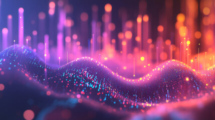 Aufkleber - Digital landscape with glowing hills made of colorful particles, representing futuristic technology and data visualization