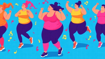 Wall Mural - happy plus size women exercising and dancing