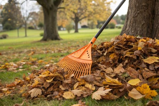 autumn leaf raking in the park
