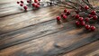 © DarkinStudio - A rustic wooden table with a centerpiece of berries and branches