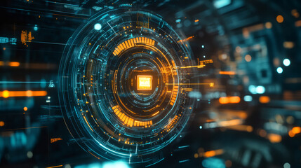Aufkleber - Sophisticated circular hud interface processing extensive data with futuristic digital graphics and intricate code elements