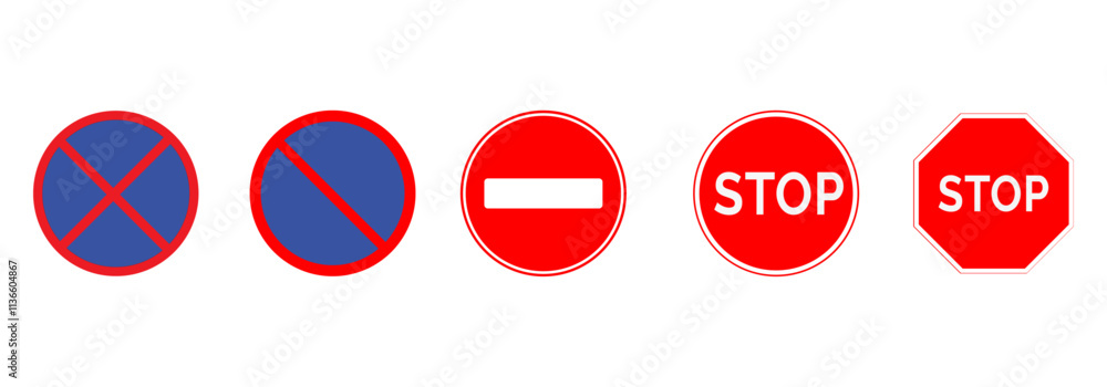 Prohibit Stop Sign Red and blue traffic signs indicating prohibitions and stops. Stock ...