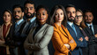 © Michael - Diverse group of professionals standing side by side with crossed arms, exuding confidence and teamwork against a dark background