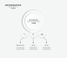 Fototapete - Business infographic template. 3 Step timeline journey. Process diagram, 3 options on white background