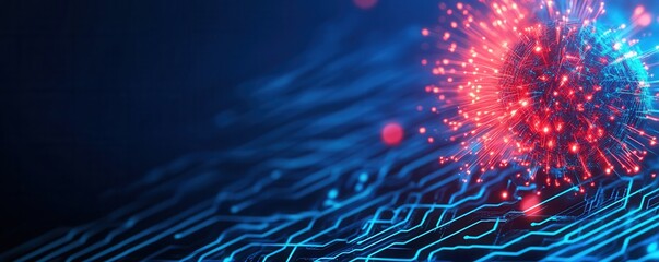 A digital representation of interconnected lines and a spherical entity, symbolizing data flow and technology, with vibrant colors highlighting a dynamic network.