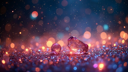 Wall Mural - Magical night sky, glittering blue background, colorful bokeh lights