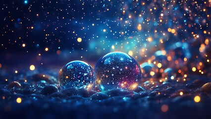 Wall Mural - Magical night sky, glittering blue background, colorful bokeh lights