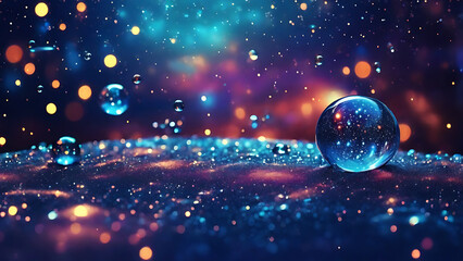 Wall Mural - Magical night sky, glittering blue background, colorful bokeh lights