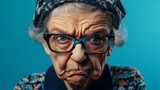 Angry aggressive rude grandma composition background 