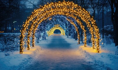 Canvas Print - A walkway with lights on it